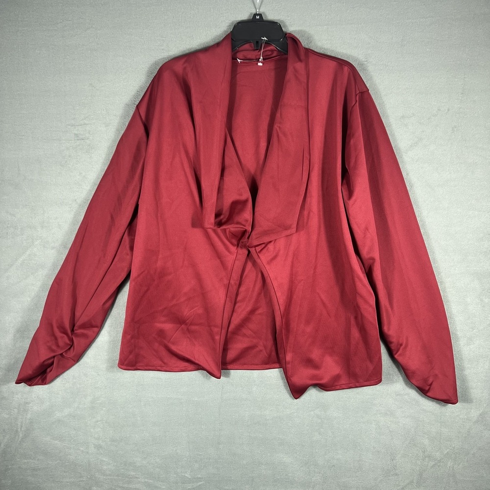 Women's XL Burgundy Draped Open Front Cardigan Top Long Sleeve Knit Lightweight